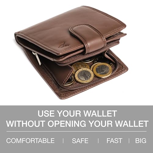 Soft Leather Wallet for Men - Mens Wallet Bifold with Zipper Coin Pocket - Holds Bills, Credit Cards, Coins - Carteras para Hombres Piel - Billeteras de Hombres Cuero Original - RFID Blocking - color: Brown