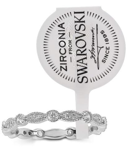 Womens 925 Sterling silver Rhodium plated Swarowski Zirconia stackable band ring