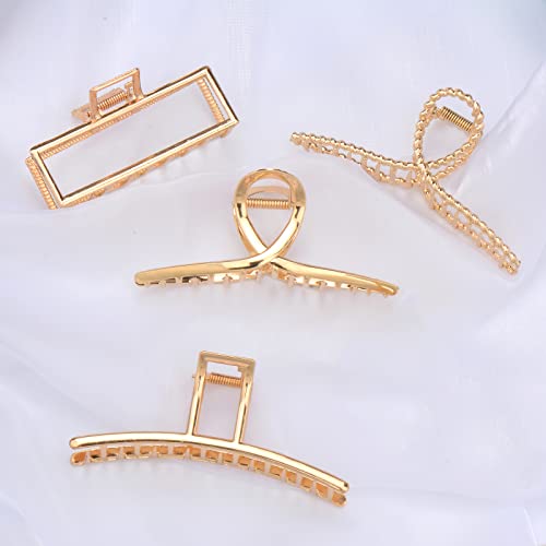 Parcce 4 Pack Large Metal Hair Clips for Thin to Thick Curly Hair, 4.3 Inch Big Nonslip Gold Color Clamps, Perfect Fashion Jaw Claw Hair Styling Accessories for Women and Girls, Christmas Gifts