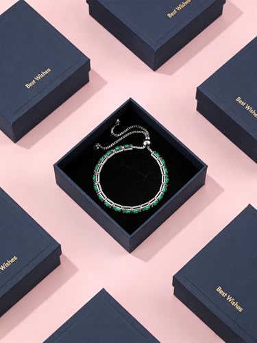 Radiant Cut Birthstone Tennis Bracelets for Women, Adjustable 6–9 Inches White Gold Plated Sterling Silver Bracelet, Hypoallergenic Anniversary Birthday Valentine’s Day Gift for Her - color: 05-Emerald