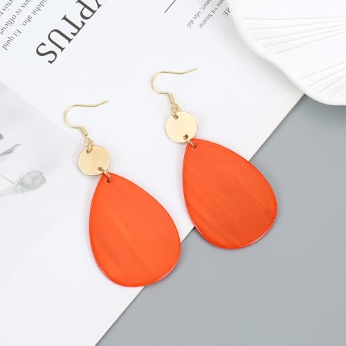 Elisheva Bohemian Lightweight Mother of Pearl Shell Drop Dangle Earrings for Women, Boho Chic Hippie Waterdrop Statement Jewelry Gift - color: orange