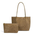 Women's Luxury Handmade Woven Tote Bag, Beach Bag Set, Elegant Age Reducing Travel Commuter Bag Set - color: Frosted Material 14# Khaki