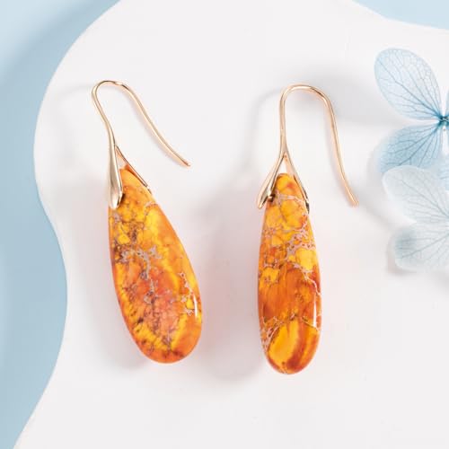 SELOVO Stone Fishhook Dangle Drop Earrings Statement Earrings for Women Stone - color: Orange-Gold Color Hook