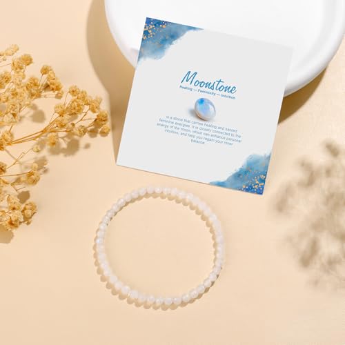 Natural Gemstone Beads Bracelets Healing Crystal Stone Beaded Bracelet for Women Men Handmade Spiritual Jewelry Gifts - color: Moonstone, size: Faceted Round Beads
