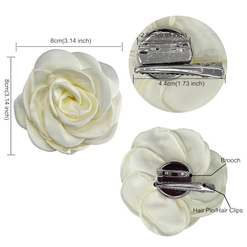Sanrich Women's Brooches 4pcs Rose Flower Hair Clip Mexican Hair Flowers Clips Hairpin Brooch Tea Party Hats Headpieces (off white) - color: off white