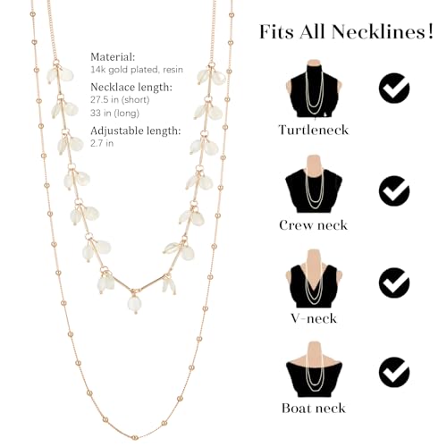 BULINLIN Layered Long Necklaces for Women Long Beaded Chain Necklace CostumeJewelry Mothers Day Gifts for Mom - color: White