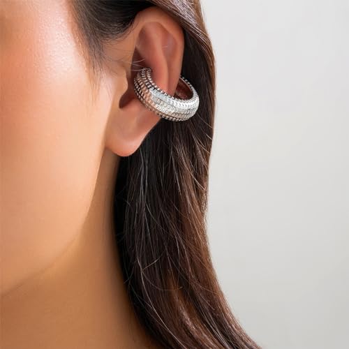 NEWITIN 8 Pairs Chunky Gold Ear Cuff Earrings for Women Trendy Thick Ear Cuffs Non Piercing Clip On Earrings Large Cuff Earring Cartilage Clip for Women - color: Silver/8 Pairs