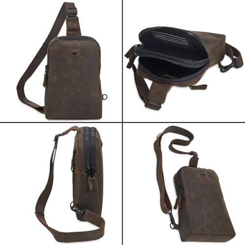 Leather Sling Bag for Women Genuine Crossbody Purse Small Trendy Cross Over Chest with Phone and Credit Card Slots (Coffee Crazy Horse) - color: Coffee Crazy Horse
