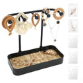 Jewelry Organizer Stand, Necklace Holder with Wooden Tray 5 Storage Hooks, Earring Holder with 5 Pcs Jewelry Bags for Bracelet,Chains,Rings,Earrings,Keys Watches,Necklaces (Black) - color: BLACK