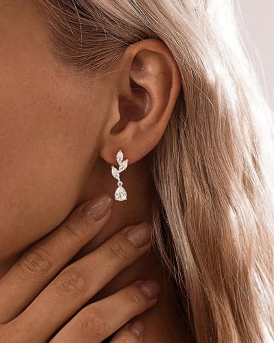 HANLI Dangle Earrings for Women – 14K Gold Plated/Silver Drop Earrings Sparkly CZ Gold Dangle Earrings Elegant Dangling Earrings for Wedding Bridal Prom Jewelry - color: 2-Dangle CZ Silver