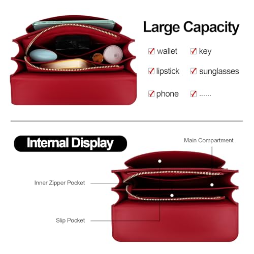 LL LOPPOP Women's Small Classy Crossbody Purse Top Handle Handbags Leather Satchel Bags for Women - color: C-red(2052)