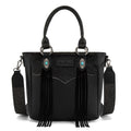Montana West Western Cowhide Crossbody Bag for Women Designer Leather Tassel Top Handle Handbags - color: Black