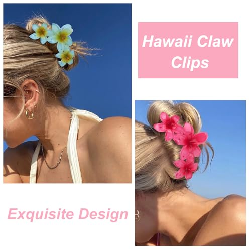 4PCS Flower Hair Clips Claw Clips for Thick Hair Non-Slip Strong Hold Flower Clip Cute Plumeria Hair Clips for Women Girls (Colorful) - color: Multi-colored-D