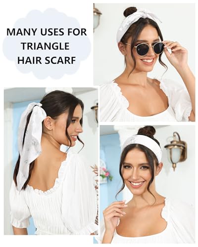 AWAYTR 3Pcs Hair Bandanas Head Kerchief for Women Girls Tie-Back Boho Hair Scarf Headband Bandana Triangle Head Scarf - color: Flower - White + Blue + Pink