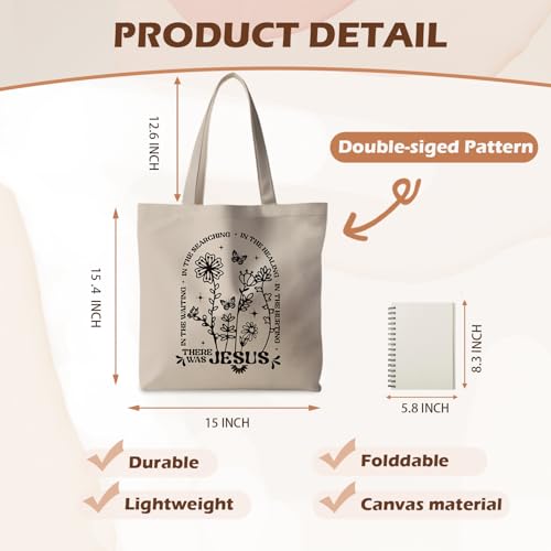 Jesus Tote Bag, Christian Tote Bags for Women, Religious Reusable Grocery Bags - color: Khaki Floral