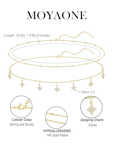 Waist Chain for Women 14K Gold Plated Waist Beads Belly Chain Dainty Layered Body Chain Belt Beach Jewelry for Women Sexy Waterproof Non Tarnish Adjustable Summer Jewelry Accessories - style: satellite & clover