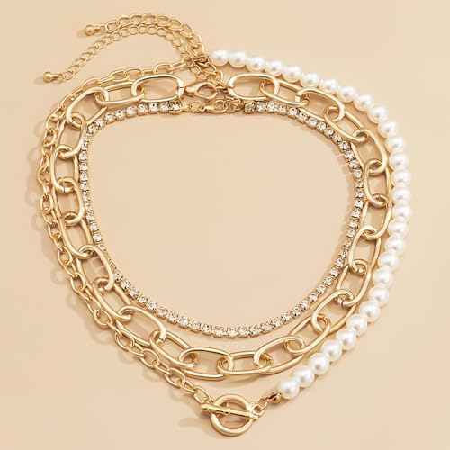 Gold Stack Necklace Chunky Necklaces for Women Trendy Coin Pendant Long Necklaces Western Jewelry for Women Cowgirl Cowboy Chic Country Outfit Boho Accessories Birthday Jewelry Gifts - color: C Gold Pearl Choker Necklaces Set