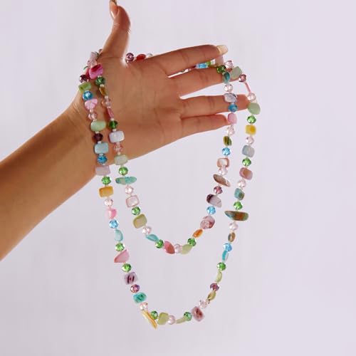Irregular shell glass Long Necklace for Women Colorful Natural Irregular Sea Shell Crystal Beads Necklace Boho Statement Sweater Jewelry