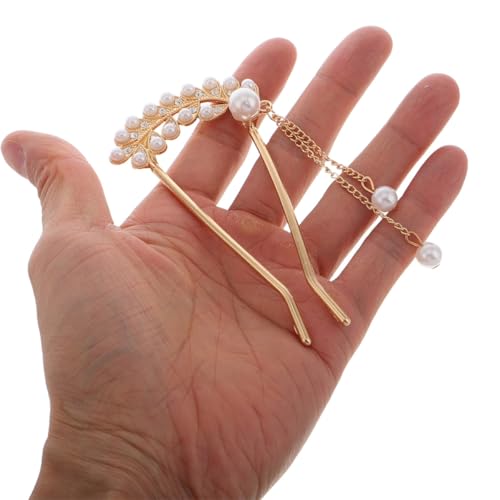 Healifty 2pcs U-shaped Metal Hair Pins with Pearls Double Prong Hair Forks for Women’s Updo and Bun Hairstyles Vintage for Thick Long