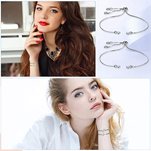 Sureio 10 Pieces Adjustable Slider Bracelet for Jewelry Making Bracelet Chains for DIY Jewelry Making Findings Extender Chains with Rhinestones Ends for Women (Silver) - color: Silver