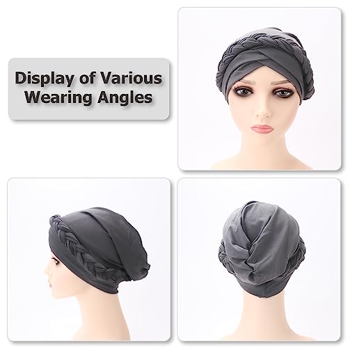 DRESHOW Turban Pre-Tied Twisted Hat Thread African Head Wraps for Black Women Chemo Cancer Cap Braid Hair Cover - color: 1 Pc Twisted Braid: Gray