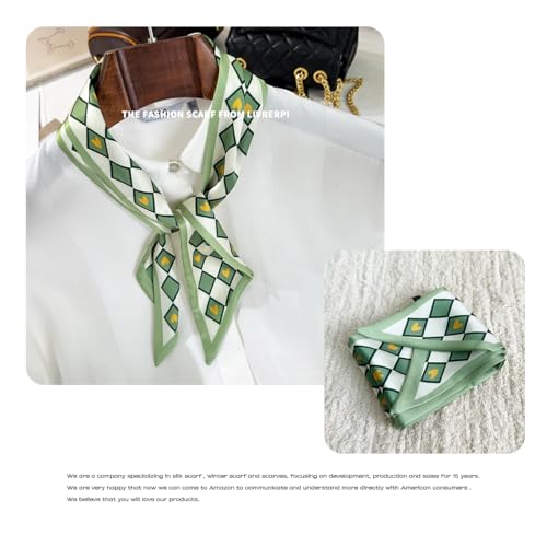 Hair Head Neck Bag Long Scarf Versatile Wrap for Women Soft & Lightweight for Everyday Chic - color: 29 Green Square Love 3.7 X 38 Inch