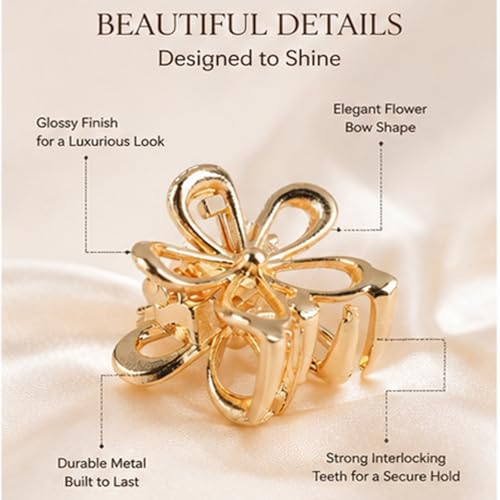 Gold Small Flower Hair Clips for Women, Cute Mini Tiny Little Sparkling Metal Flower Sweet Artificial Bangs Nonslip Hair Claw Clips Decorative (Gold) - color: Gold