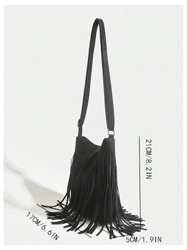 OYOANGLE Women's Fringe Bags Adjustable Strap Tassel Crossbody Bags Hippie Western Purse Cowgirl Shoulder Bag - color: Black