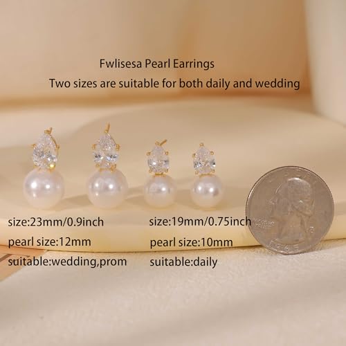 Pearl Earrings for Women, Dainty Wedding Bridal Earrings 14k Gold Plated CZ Pearl Drop Earrings for Women Trendy Hypoallergenic Unique Gold Drop Earrings Fashion Prom Jewelry - color: Gold-J