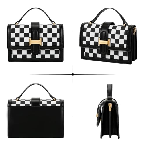 KKXIU Crossbody Bags for Women - Top Handle Purses for Lady, Leather Handbags Shoulder Clutch with Adjustable Shoulder Strap - color: Blackwhite
