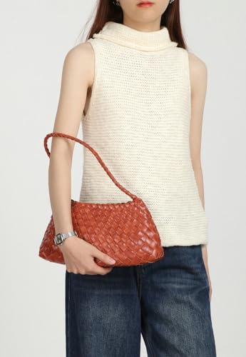 Woven Hobo Bags for Women Suede Woven Tote Bag Trendy Bucket Purse Underarm Shoulder Bag Vintage Tote Handbag Clutch Purses - color: Amber Brown