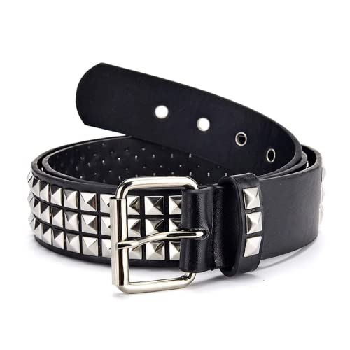Studded Belt, Metal Punk Rock Rivet belt with Bright Pyramid Studded for Women Men - color: Black, size: Fit Pant 31-36 Inch