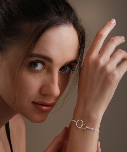 LeCalla 925 Sterling Silver Bracelets for Women | Women’s Link Bracelets | Italian Bead Ball Chain Bracelet | Mother's Day Birthday Anniversary Fashion Jewelry Gift for Women - color: Station Beaded Two-Tone