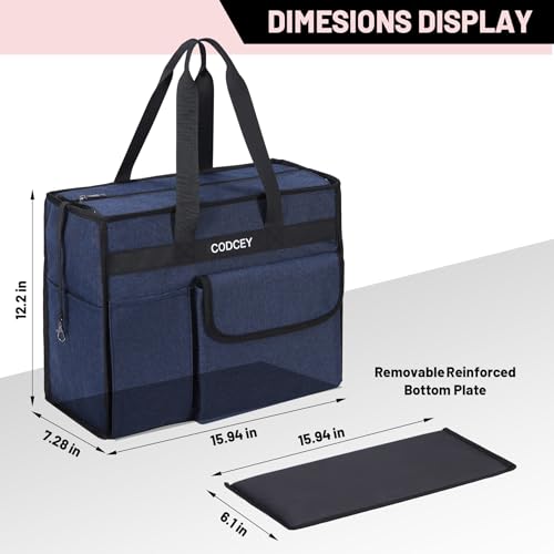 Large Utility Tote Bag with Reinforced Bottom, Waterproof Multi Pockets Beach Tote Bag for Travel, Work, School - color: Blue