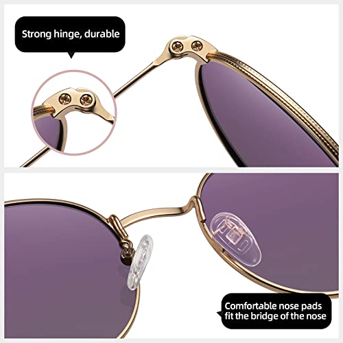 MEETSUN Round Polarized Sunglasses for Women Men Classic Retro Metal Frame Sun Glasses UV Protection - color: Gold/Green