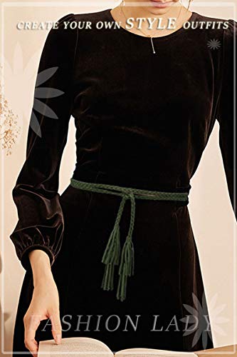 TeeYee Women Girls Multi Colors Braided Waist Tie Belt/Rope/Chain with Tassel Fringe Wrap Cloth Belts for Ladies Dress Pants - color: Army Green