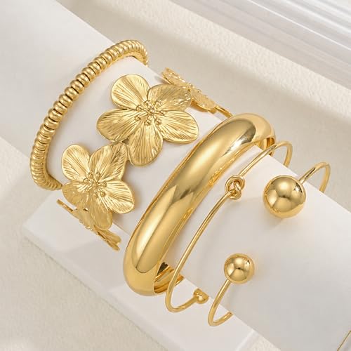 iF YOU Gold Bangle Bracelets for Women, Dainty Knot 14K Gold Plated Multi Layer Bangle Cuffs, Personalized Boho Chunky Bracelets for Women Jewelrys Set Gifts - color: gold-lb-2