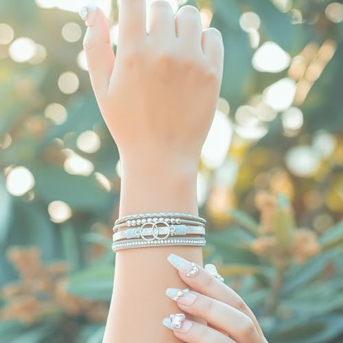 FANCY SHINY Boho Leather Wrap Bracelet Stackable Infinity Chunky Cuff Bracelets Western Hippie Outfits Jewelry Valentine Gifts for Women - color: Silver