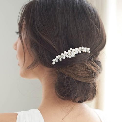 Brishow Pearl Crystal Hair Comb, Silver Bridal Wedding Hair Accessories for Women