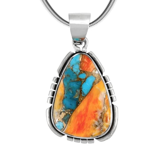 Turquoise Pendant Necklace Sterling Silver 925 (Sterling Silver Pendant with 20" Stainless Chain) - color: Mystic Canyon