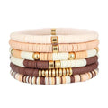 GOOJIDS Surfer Heishi Clay Bead Bracelets for Women Bohemian Stackable Gold Plated Beaded Stretch Bracelets Elastic Layering Friendship Bracelets Set Boho Jewelry - color: B-New Brown Color D