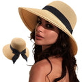 DRESHOW Sun Hats for Women Travel Fedora Foldable Beach Sun Hat Summer Wide Brim Straw Bucket Hat with Bowknot UPF 50+ - color: 1 Pack Bowknot Straw Hat: Khaki