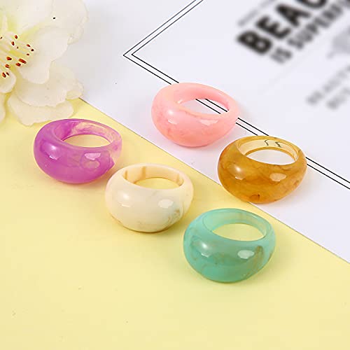 20 Pcs Acrylic Cute Trendy Colorful Rhinestone Stackable Chunky Rings for Women