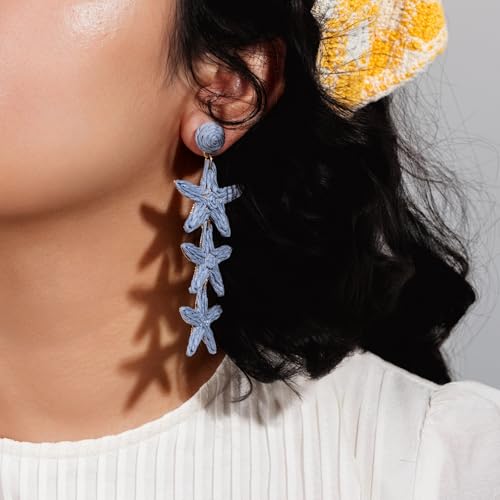 Boho Raffia Earrings Starfish Shell Seashell Dangle Drop Earrings Cute Statemnet Trendy Jewelry Summer Beach Outfits for Women - color: Lilac, size: Seastar