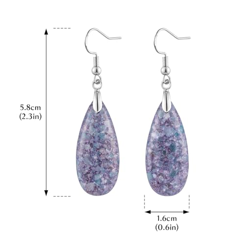 Stone Drop Earrings for Women Earrings Teardrop Jasper Stone Dangle Earrings - color: Light Purple-Silvery Hook