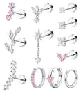 ORAZIO 16 Gauge Cartilage Earrings for Women Flat Back Hypoallergenic Surgical Steel Small Flatback Stud Hoop Cartilage Earring Stack Set Daith Conch Tragus Helix Piercing Jewelry Single PC - color: Silver Plated+Pink CZ