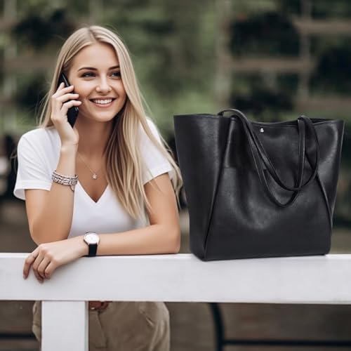 Large Tote Bag for Women Work 25L Travel Vegan Leather Ladies Handbags Weekender Purses - color: Aa-black