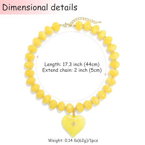 Elegance 11 designs Chunky Heart Necklace for Women, Colorful Acrylic Beaded Statement Puff Heart Necklace, Cute Boho Y2K Choker Necklace for Gift Jewelry - color: Yellow