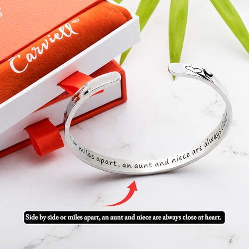 Carviell Bracelet - Gifts for Women – Inspirational, Friendship, Love, Mom, Daughter, Sister, Christian, Graduation, Memorial & Wedding Gifts – 100+ Phrases – Stainless Steel, Gift-Ready - style: AUNT NIECE Gift - Side by side or miles apart, an aunt and