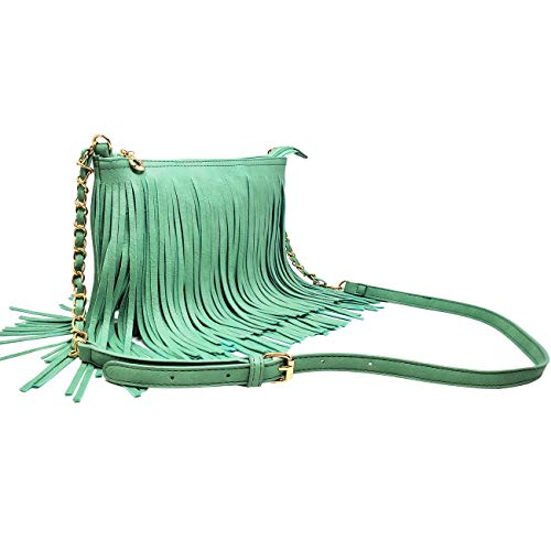 Solene Fringe Crossbody Shoulder Bag with Strap, Tassel Messenger bag, Country Style Western Fringe Purse for Women - color: Turquoise